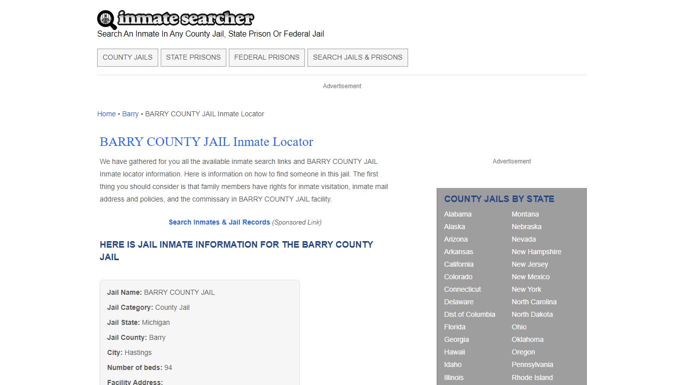 BARRY COUNTY JAIL Inmate Locator - Inmate Searcher