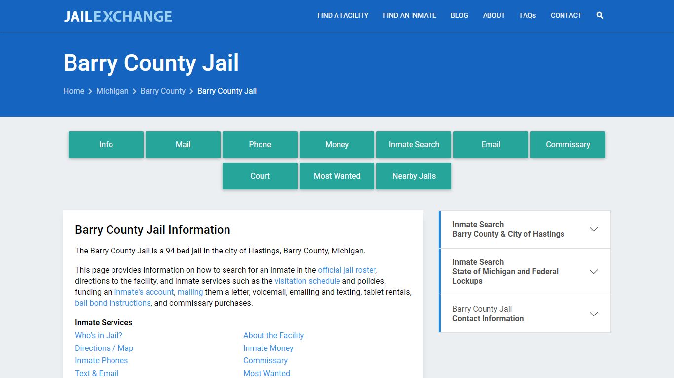 Barry County Jail , MI Inmate Search, Information